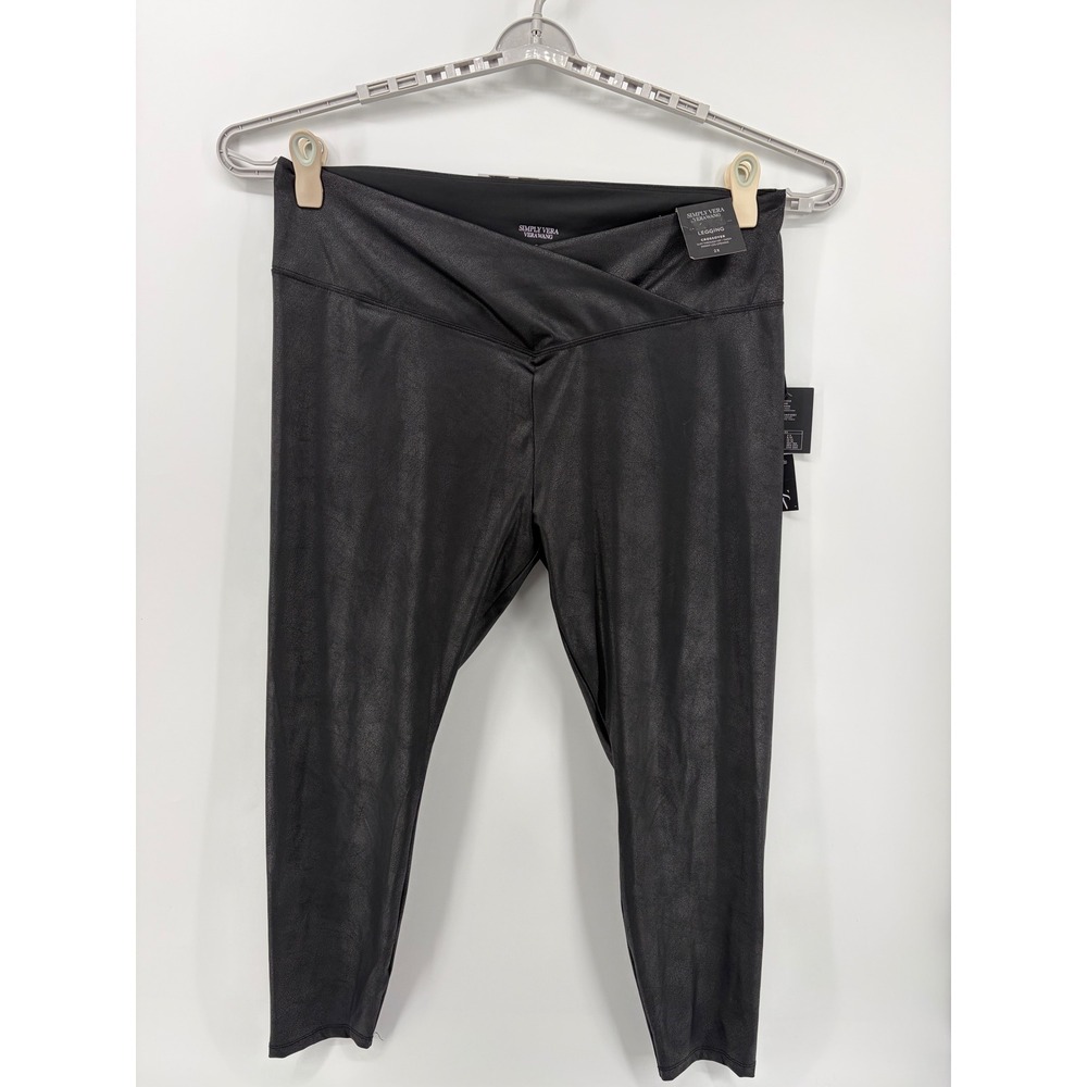 Simply Vera Vera Wang Faux Leather Crossover Waistband Leggings Black Size 2X